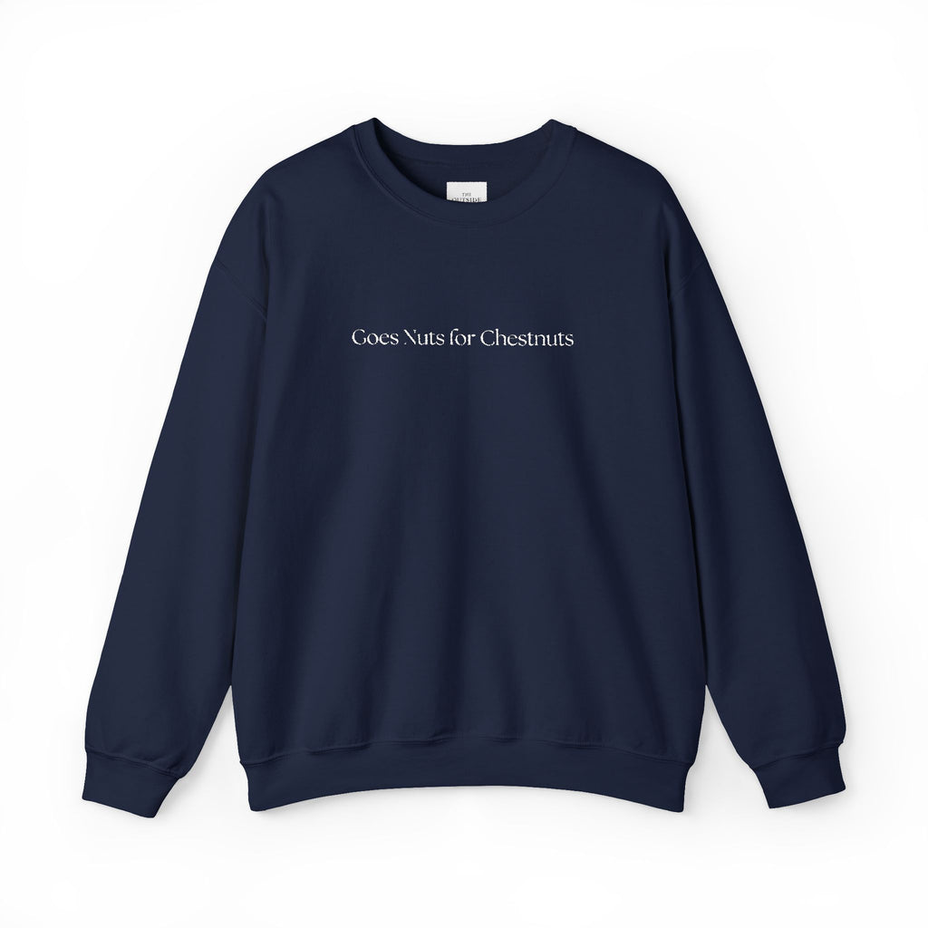 Goes Nuts for Chestnuts – Funny Equestrian Crewneck Sweatshirt | Chestnut Horse Lover Gift